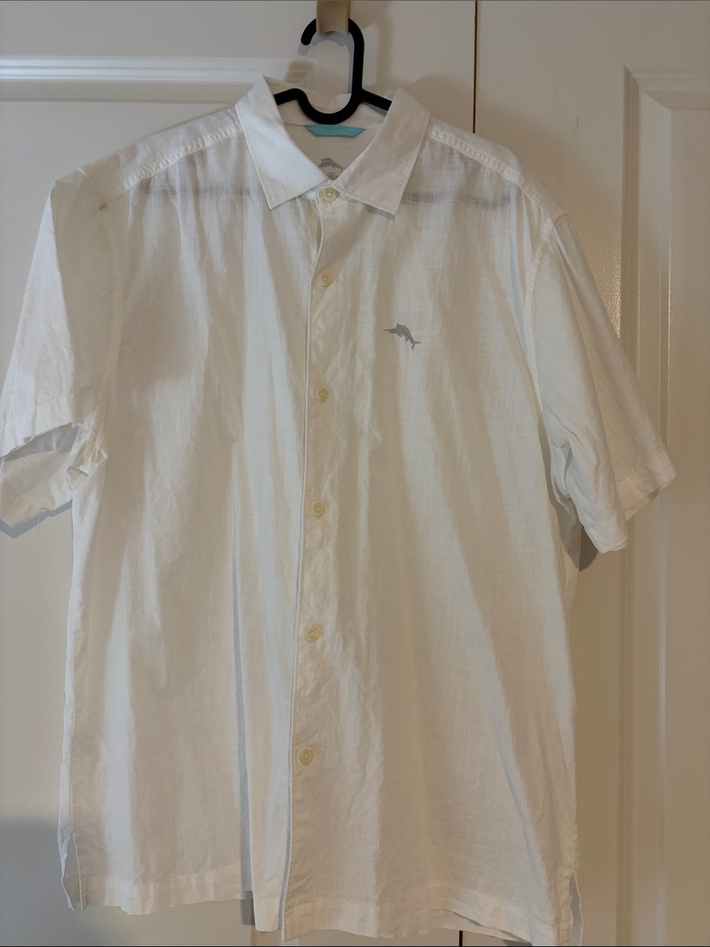 Tommy Bahama White Short-Sleeve Button-Down with Subtle Marlin Logo